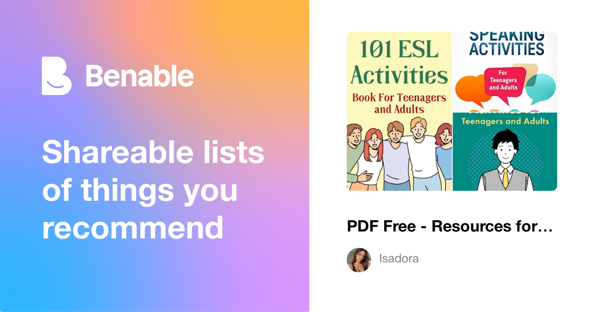 PDF Free - Resources for 101 ESL Activities: For Teenagers and Adults ...
